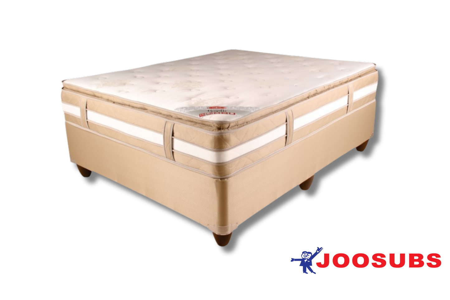 Beige mattress with JOOSUBS branding on a white background