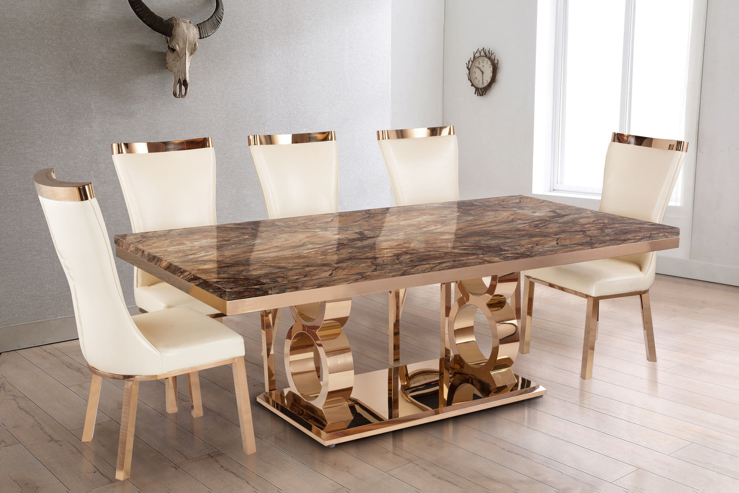 Gabriella 9 Piece Tables & Chairs Rose Gold